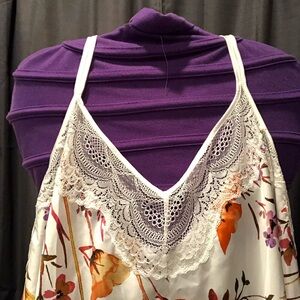 iCollection - Floral Lace Trim Cami Top - White